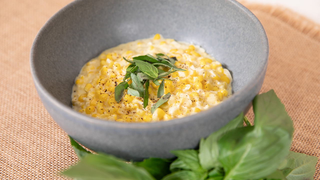 Creamed Corn with Basil