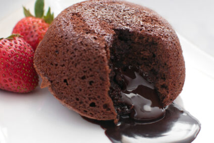 Warm Chocolate Lava Cakes with Strawberry Sauce