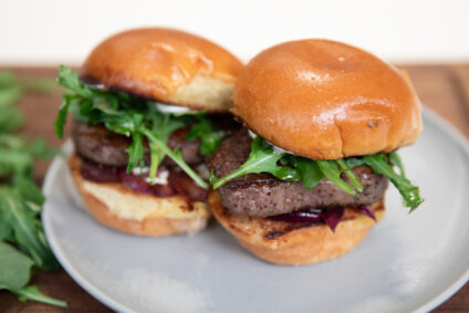 Filet Mignon Sliders with Garlic Aioli and Caramelized Onions