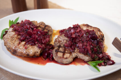 Pan Grilled Pork Chops with Chunky Cherry Chutney