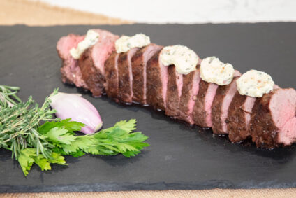 Mushroom Encrusted Beef Tenderloin with Herb Butter
