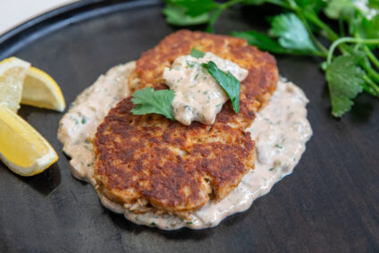 Maryland Style Crab Cakes with Green Chili Remoulade