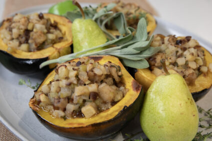 Baked Acorn Squash with Roasted Chestnut Stuffing