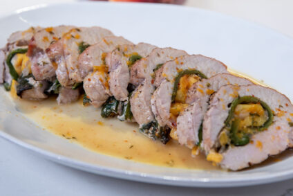 Peach and Poblano Pepper Stuffed Pork Loin